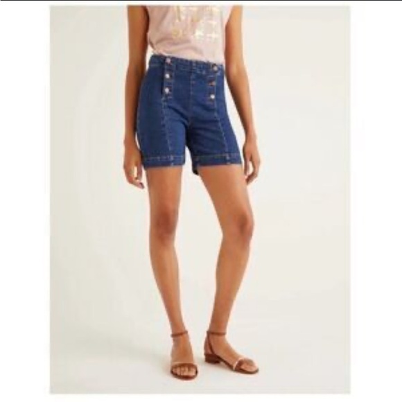 Boden Pants - NWT Boden Fife High Rise Denim Shorts Blue Sailor Button Front Size 6 Nautical
